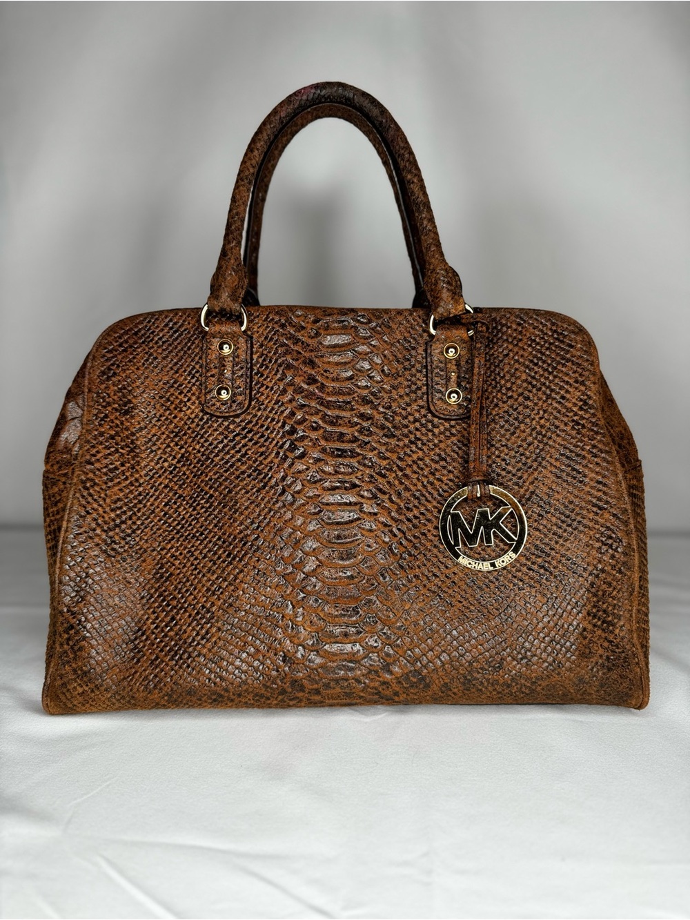 Michael Kors Brown Python Embossed Leather Satchel Handbag - Picture 1 of 9